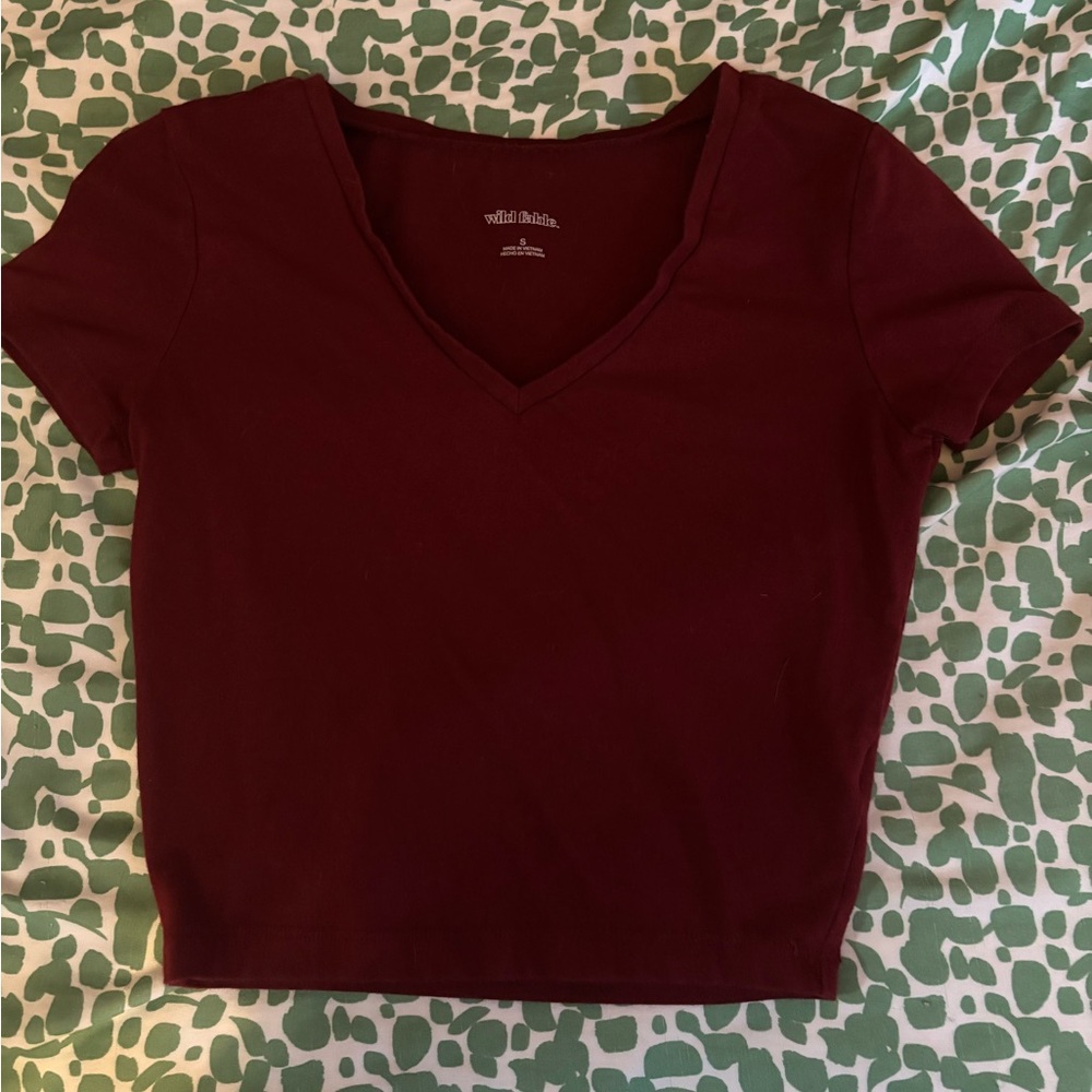 Wild Fable Women's Deep Red V-Neck Tee